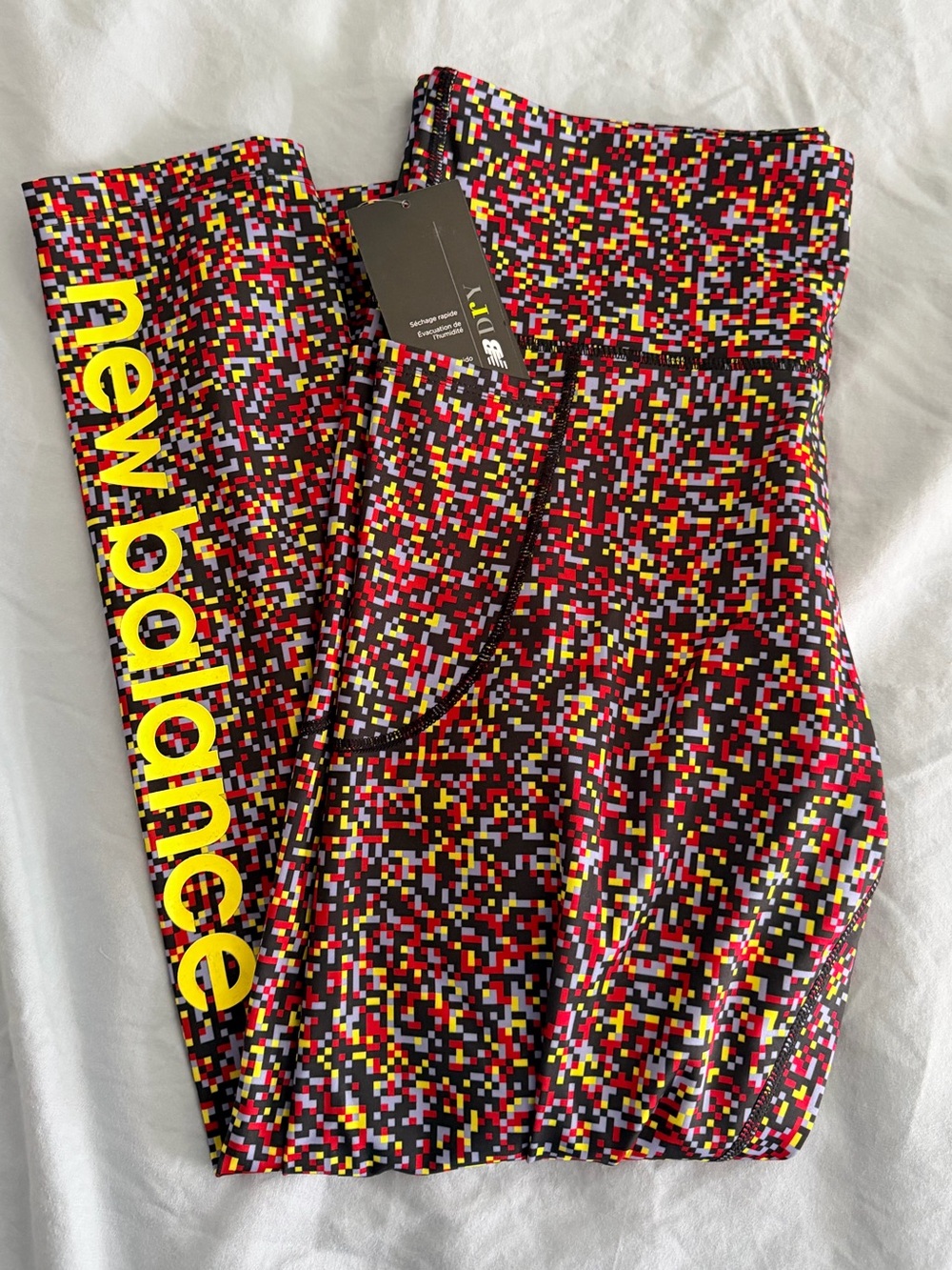 NWT Large New Balance Pixel Dot Leggings in Pink, Black & Yellow